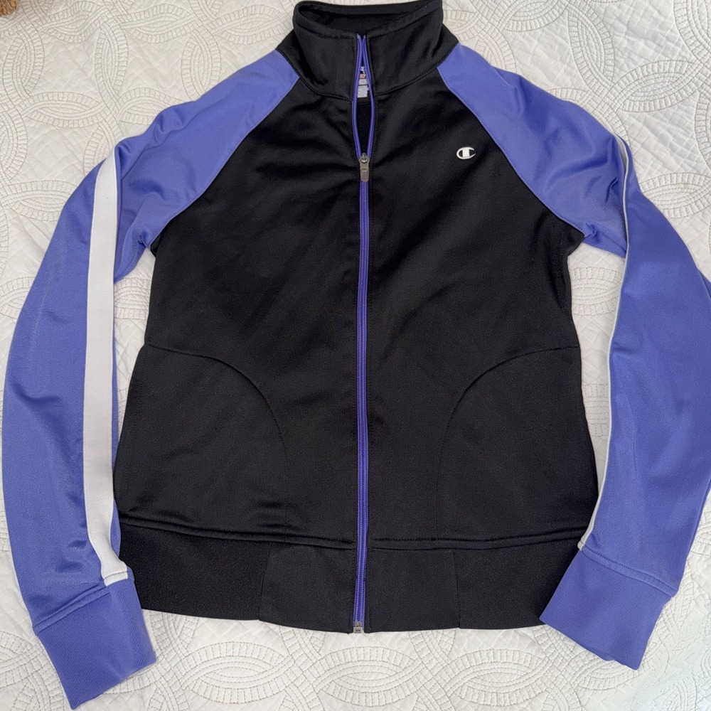 Champion Authentic Sport Track Jacket Women's Sz S 90's Style Black Purple